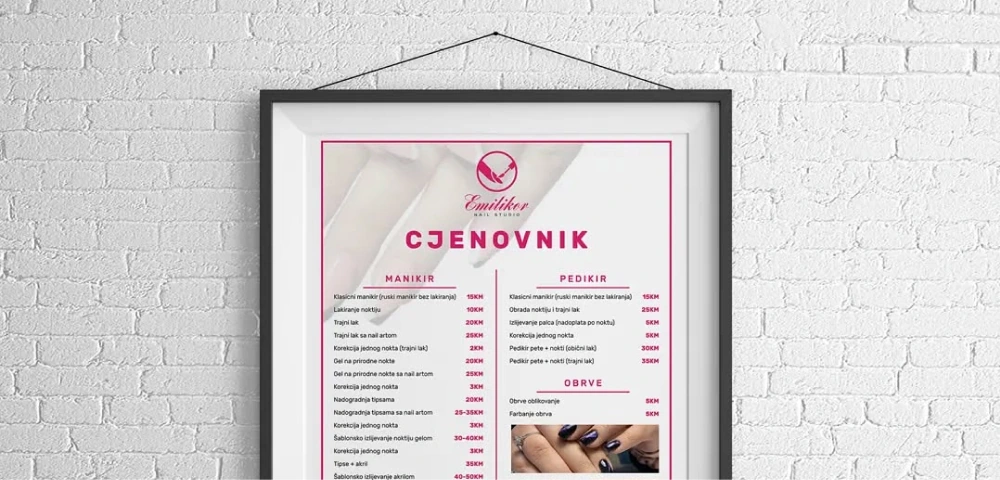 Dizajn cjenovnika za salon za nokte u Sarajevu