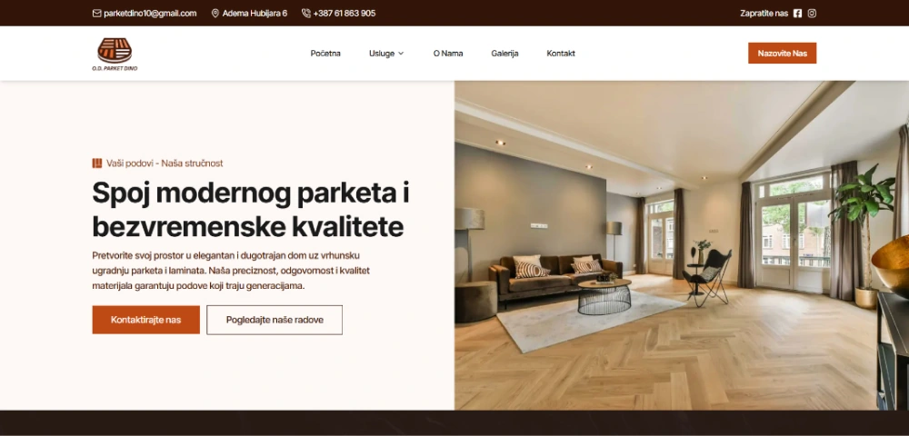 Profesionalna web stranica završena za klijenta Parket Dino u Sarajevu