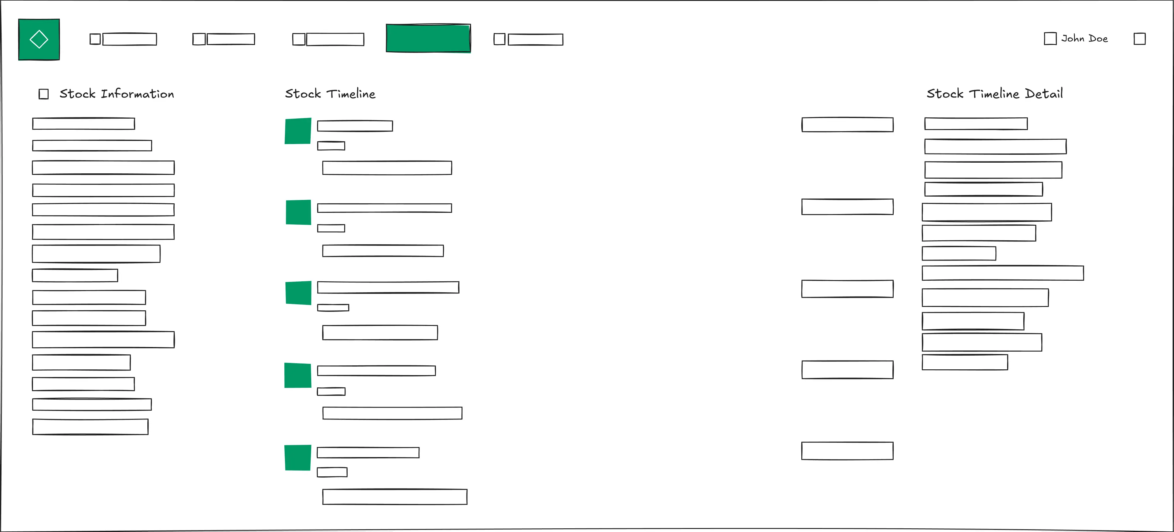 Wireframe of the Stock Tracking app before implementation