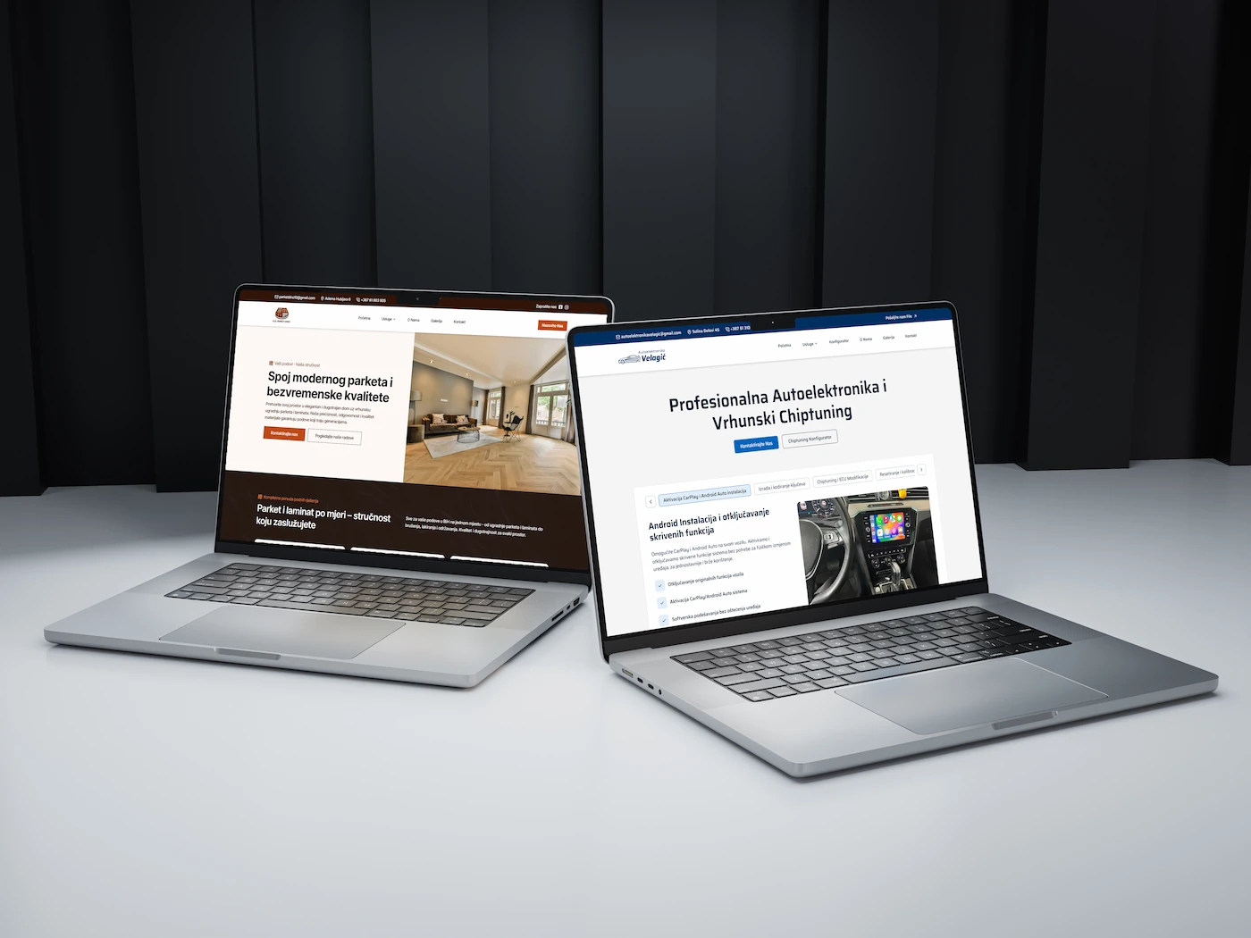 Dva laptopa sa prikazanim završenim web stranicama od strane Eltcode