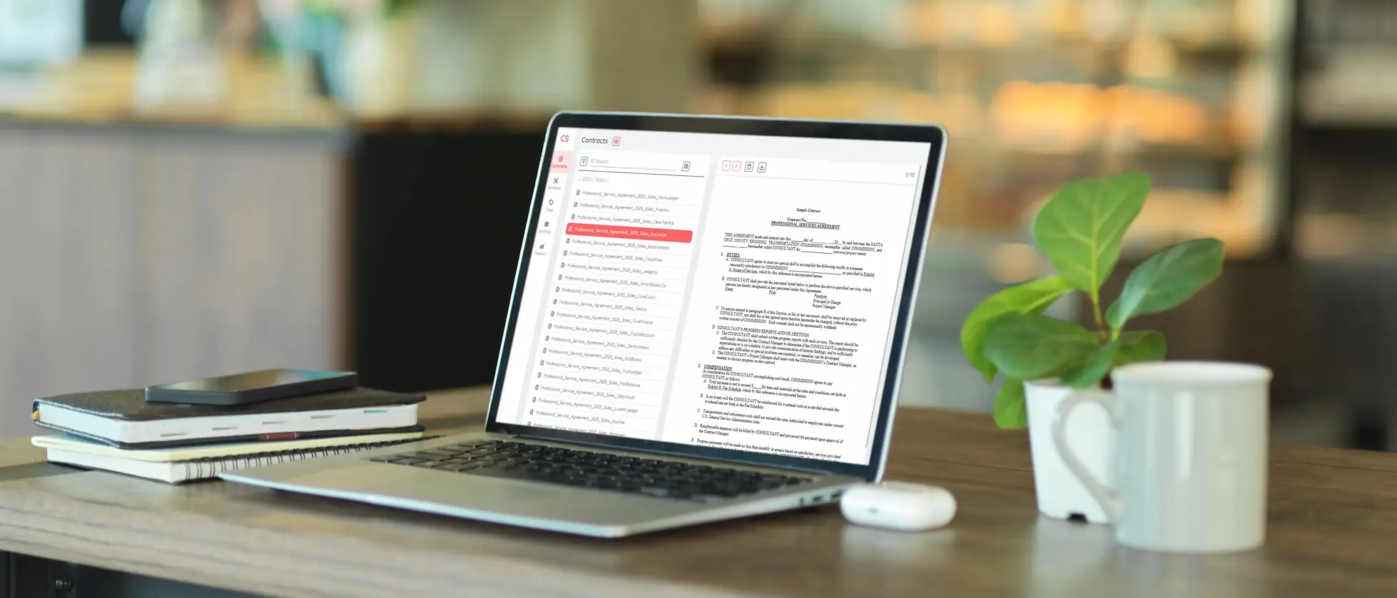 Advanced file management interface shown in the Contract System app