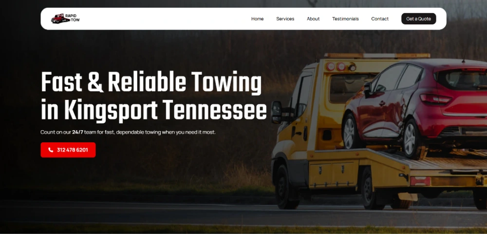 Početna stranica web stranice RapidTow