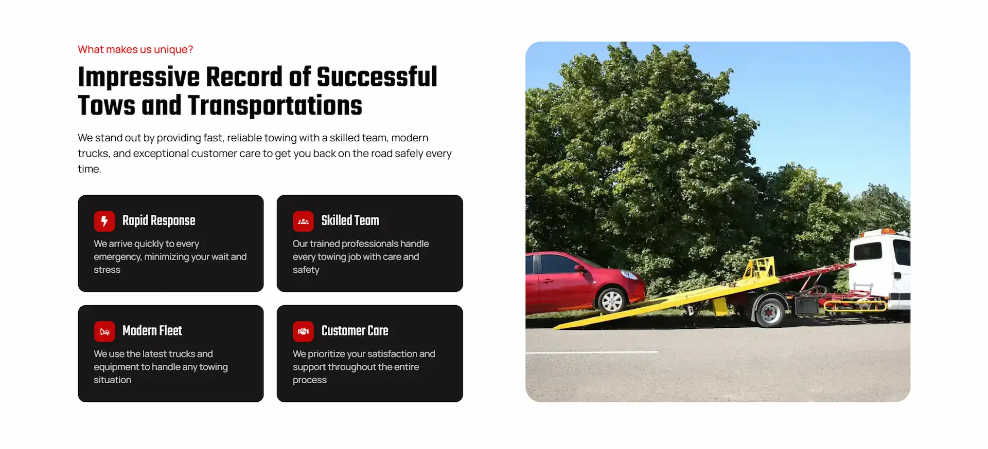 Unique Section of the Rapid Tow website