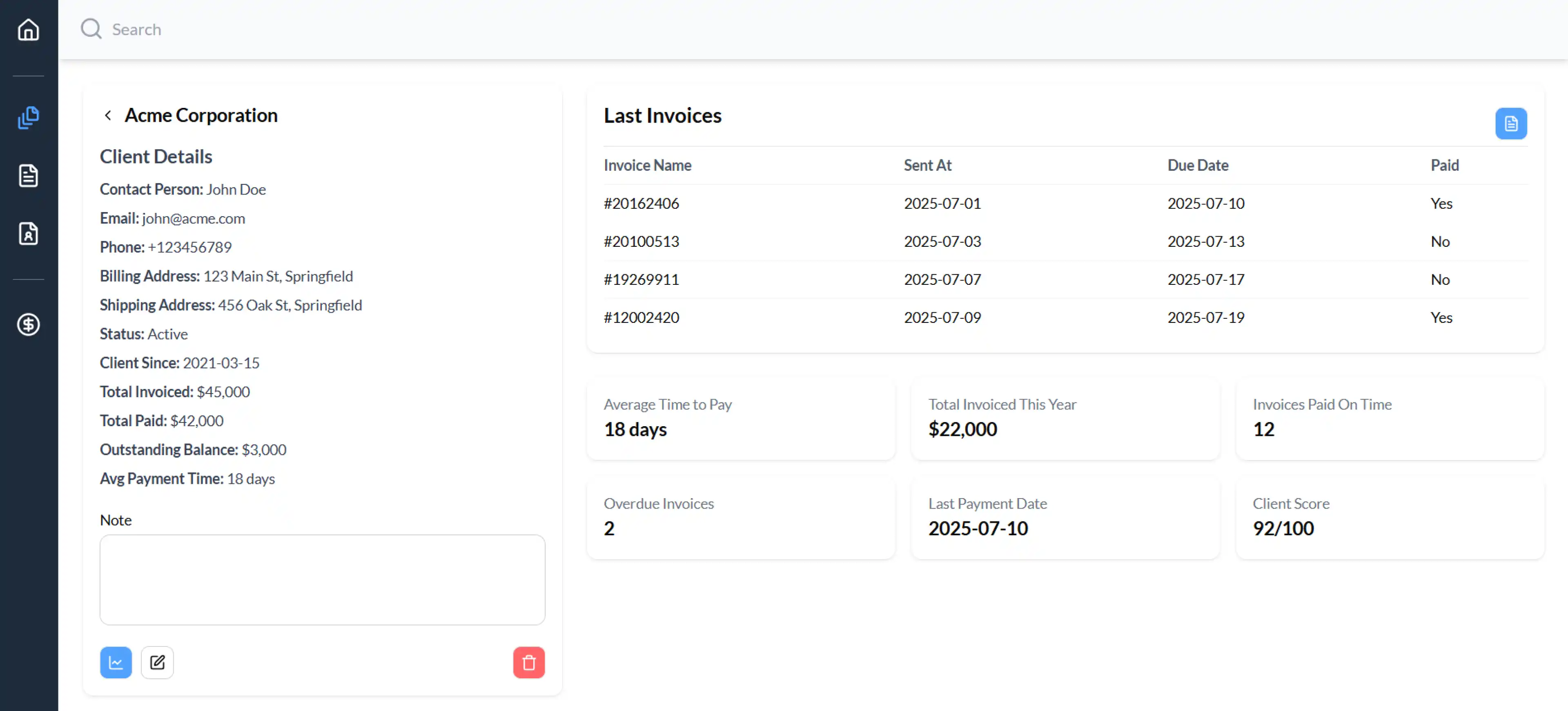 Invoice Details showing important insights to user of Invoice Flow app after implementation